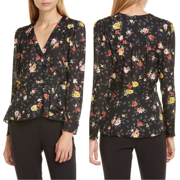 Veronica Beard Tops - Veronica Beard Silk Floral Kiona Blouse Size 14 Vneck Peplum